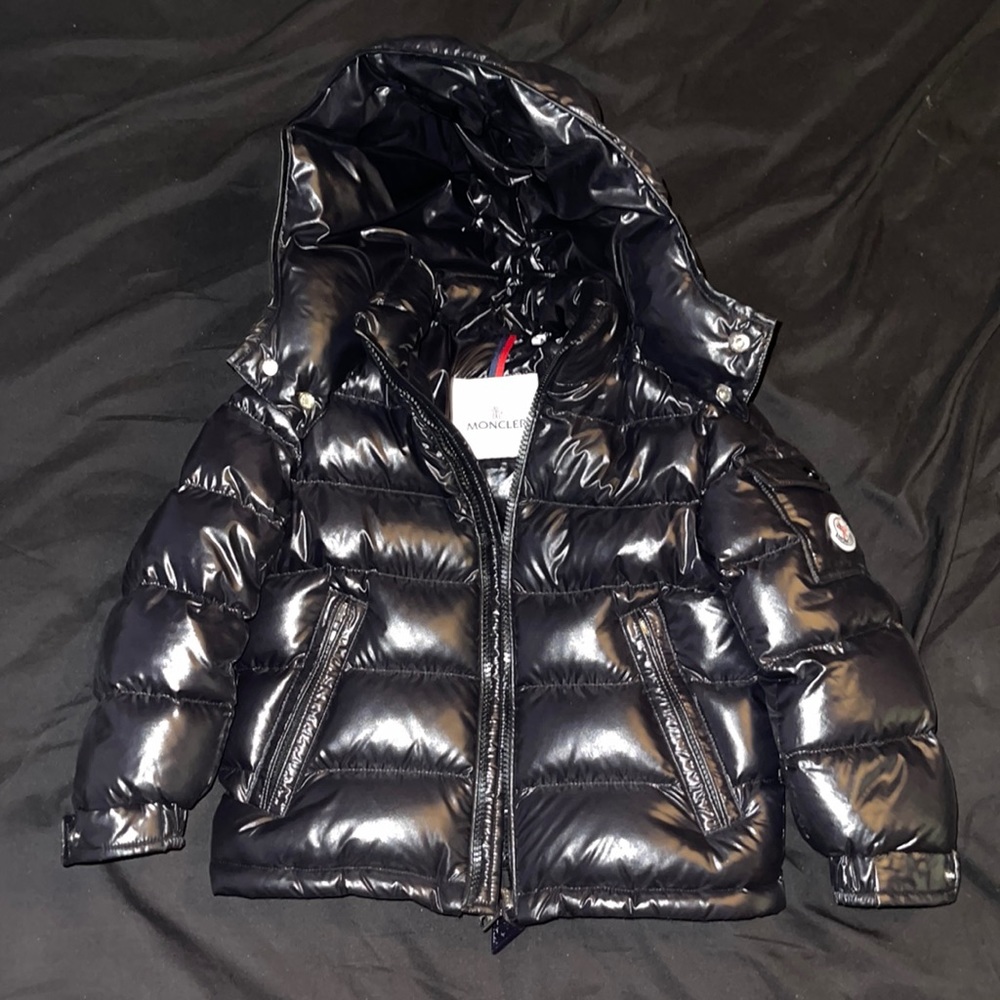 Moncler Kids Black Shiny Puffer Jacket with Hood